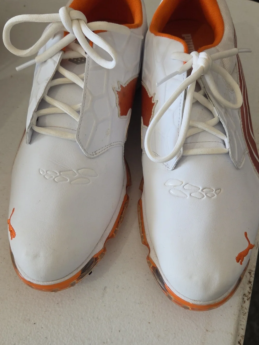 Men's White and Orange Athletic Golf Shoes